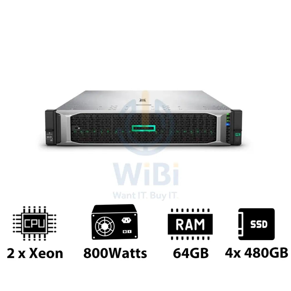 HP ProLiant DL380 G10 - Xeon-2.40GHz / 10-Cores / 64GB / 4x 480GB SSD / 800Watts / Rack(2U) Server & Workstations >