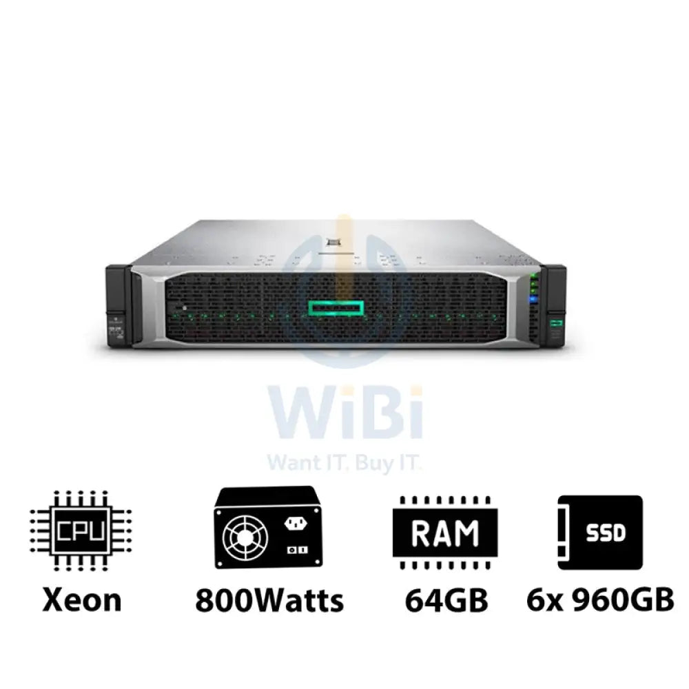 HP ProLiant DL380 G10 - Xeon-2.40GHz / 10-Cores / 64GB / 6x 960GB SSD / 800Watts / Rack(2U) Server & Workstations >