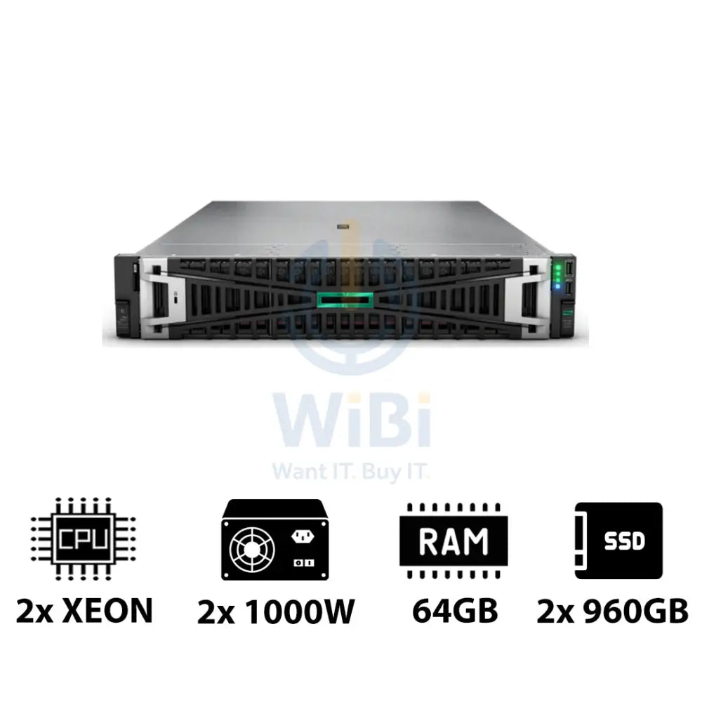 HP ProLiant DL380 G11 - 2x Xeon Silver 4410Y 2.00GHz / 2x 12-Cores / 64GB / 2x 960GB SSD / 2x 1000Watts / Rack(2U)