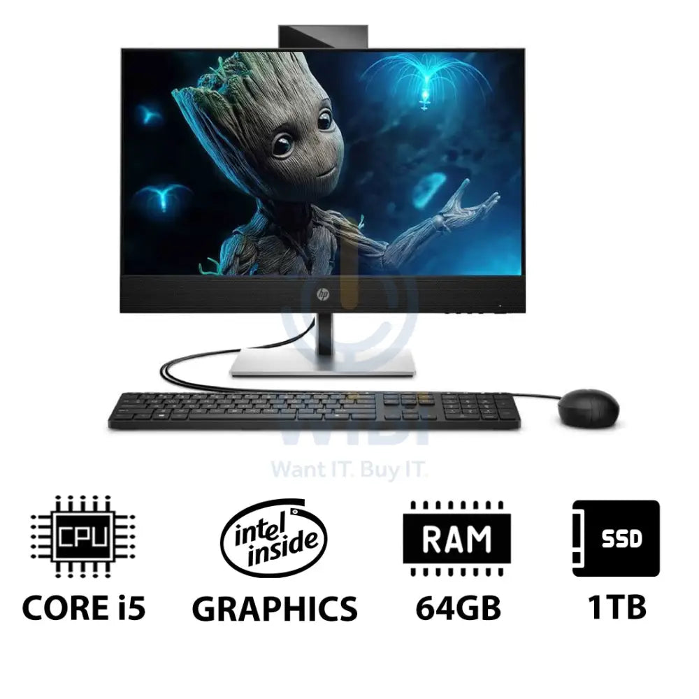 HP ProOne 440 G9 AIO - i5 / 64GB / 1TB (NVMe M.2 SSD) / 23.8’’ FHD Touch / DOS (Without OS) / 1YW / Black - Desktop