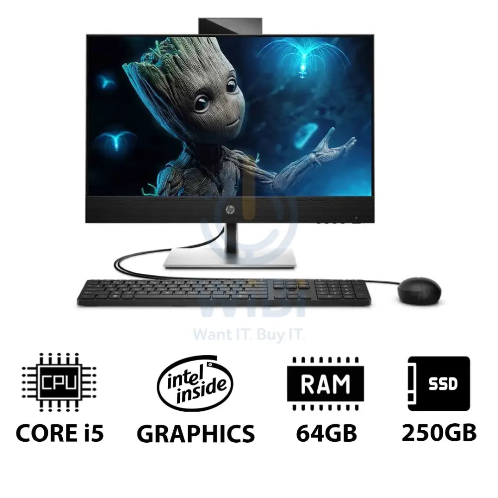 HP ProOne 440 G9 AIO - i5 / 64GB / 250GB (NVMe M.2 SSD) / 23.8’’ FHD Touch / DOS (Without OS) / 1YW / Black - Desktop