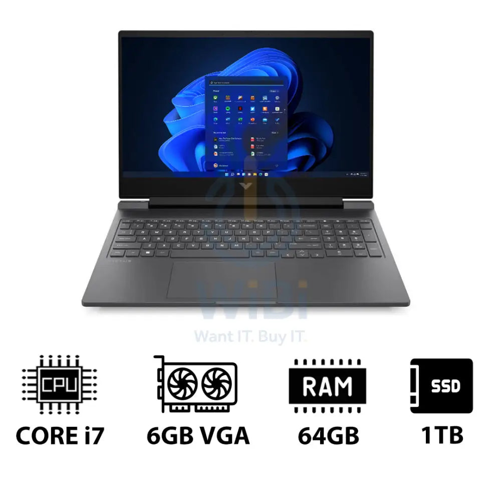 HP Victus Gaming Laptop 16-R1042NE - 16.1’’ FHD / i7 / 64GB / 1TB (NVMe M.2 SSD) / RTX 4050 6GB VGA / Win 11 Pro / 1YW