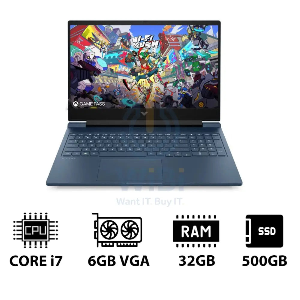 HP Victus Gaming Laptop 16-R1046NE - 16.1’’ FHD / i7 / 32GB / 500GB (NVMe M.2 SSD) / RTX 4050 6GB VGA / DOS (Without
