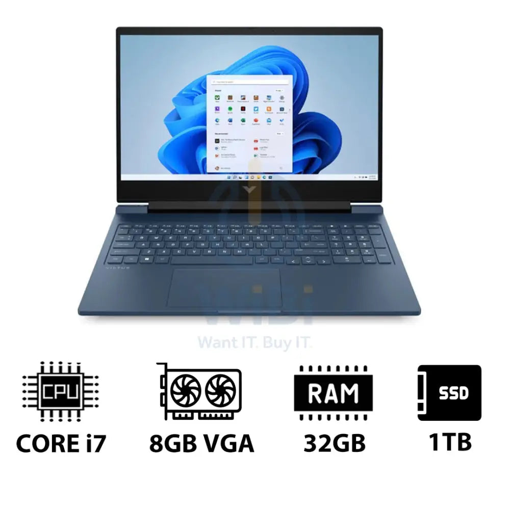HP Victus Gaming Laptop 16-R1049NE - 16.1’’ FHD / i7 / 32GB / 1TB (NVMe M.2 SSD) / RTX 4060 8GB VGA / Win 11 Pro / 1YW