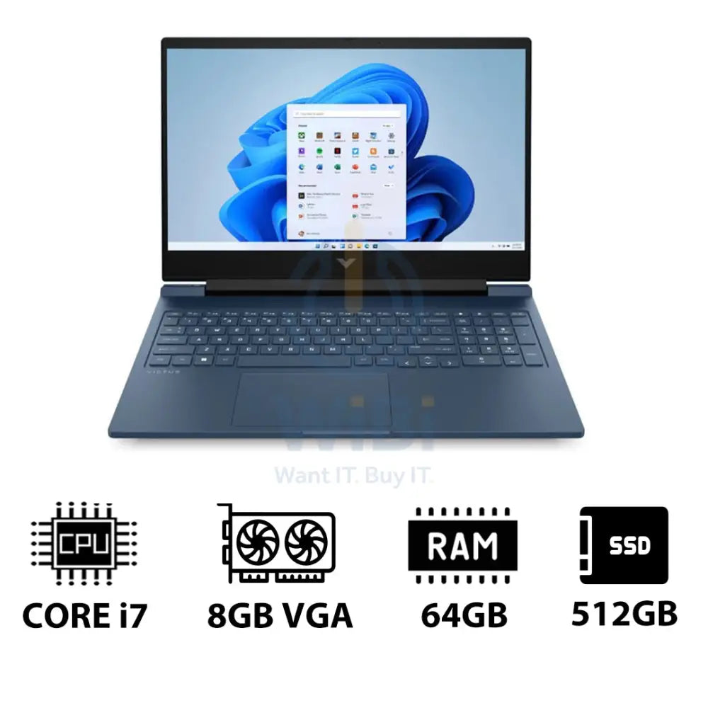 HP Victus Gaming Laptop 16-R1049NE - 16.1’’ FHD / i7 / 64GB / 512GB (NVMe M.2 SSD) / RTX 4060 8GB VGA / Win 11 Pro