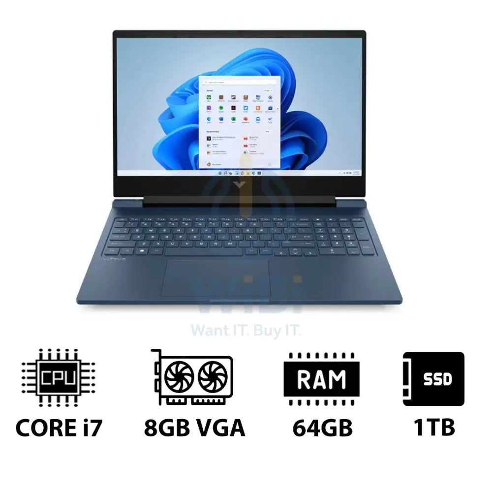 HP Victus Gaming Laptop 16-R1052NE - 16.1’’ FHD / i7 / 64GB / 1TB (NVMe M.2 SSD) / RTX 4070 8GB VGA / Win 11 Pro / 1YW