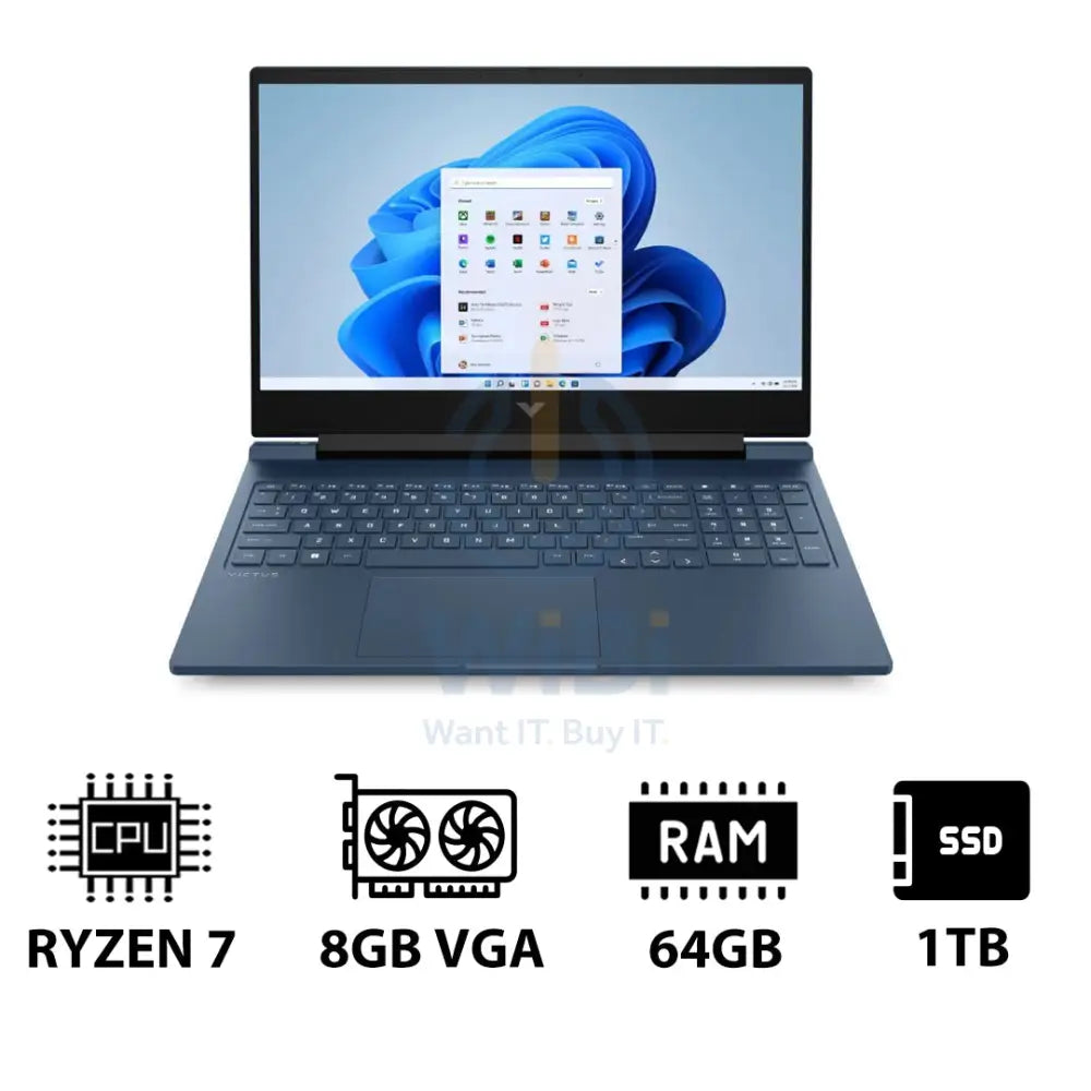 HP Victus Gaming Laptop 16-S0023NE - 16.1’’ QHD / AMD Ryzen 7 / 64GB / 1TB (NVMe M.2 SSD) / RTX 4070 8GB VGA / Win 11