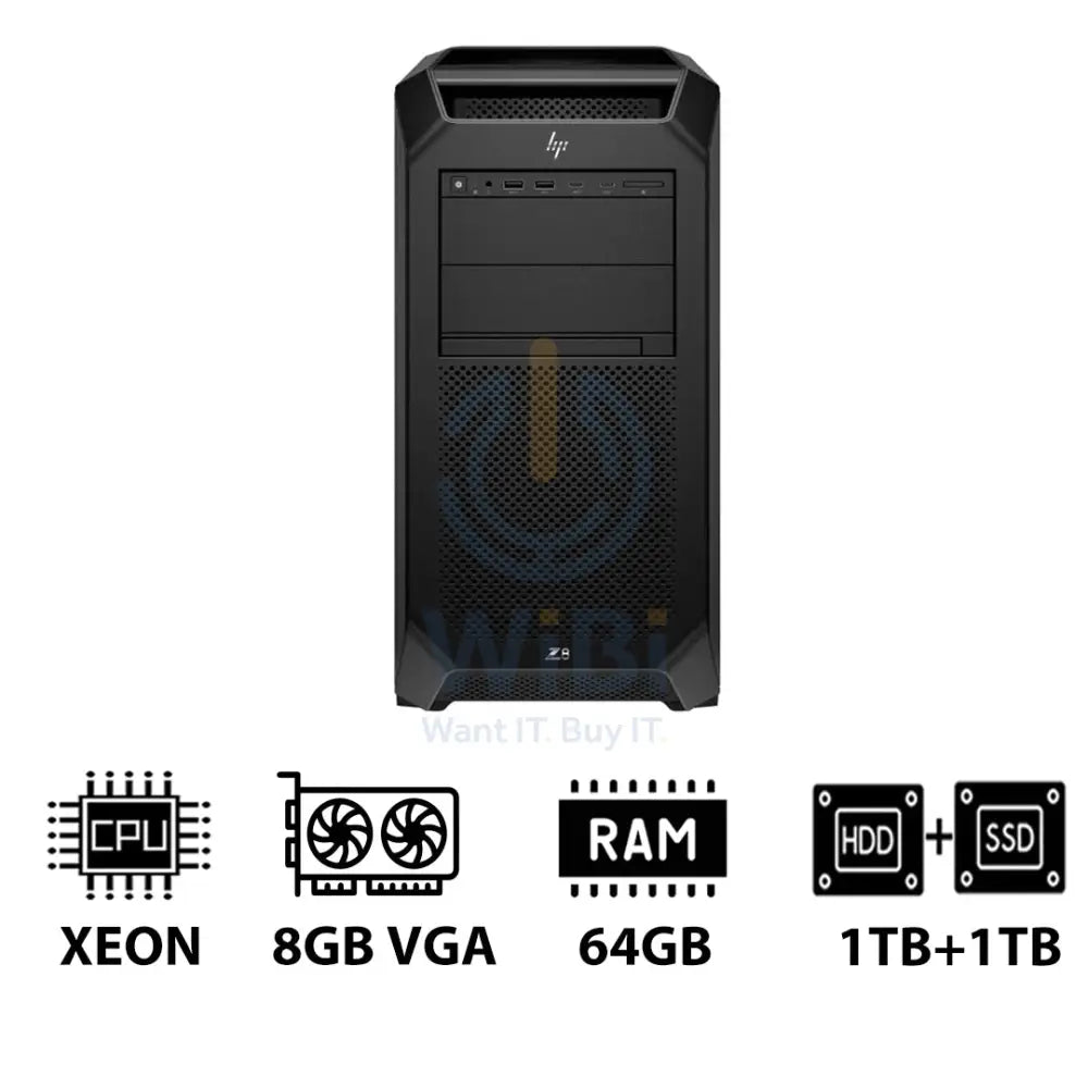 HP Z8 G5 Workstation - Xeon-2.0GHz / 12-Cores / 64GB / 1TB HDD + 1TB (NVMe M.2 SSD) / T1000 8GB VGA / Win 11 Pro / 3YW