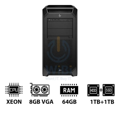 HP Z8 G5 Workstation - Xeon-2.0GHz / 12-Cores / 64GB / 1TB HDD + 1TB (NVMe M.2 SSD) / T1000 8GB VGA / Win 11 Pro / 3YW