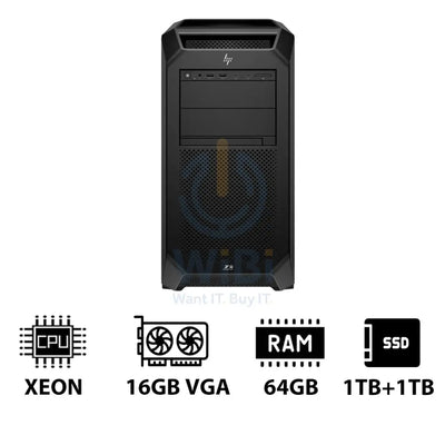HP Z8 G5 Workstation - Xeon-2.0GHz / 12-Cores / 64GB / RTX 2000 ADA 16GB VGA / 1TB + 1TB (NVMe M.2 SSD) / DOS (Without