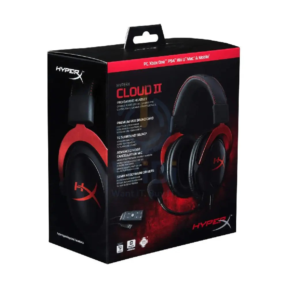 HyperX Cloud II-Pro Gaming Headset - Red & Black Accessories > Audio > Headphones > Gaming Zone