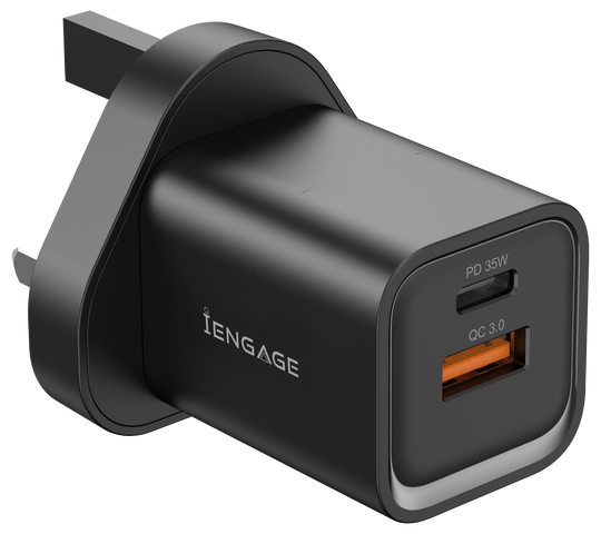 iEngage Dualport (USB-C +USB -A) 35W Power Adapter UK Plug - Black