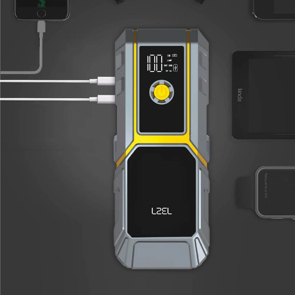 Lzel EnergizeIgnite Car Jump Starter Led Flashlight Air Compressor - 12000mAh / Grey/Yellow
