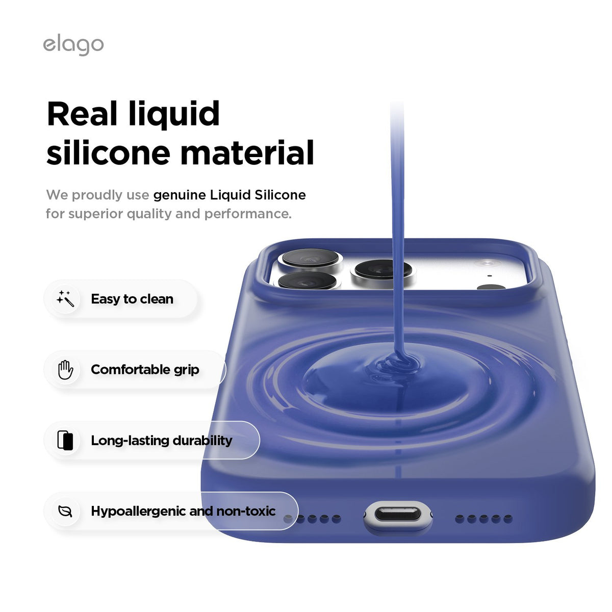 Elago iPhone 17 Pro Max Magnetic Silicone Case (Camera Control Key Included) - Cobalt Blue
