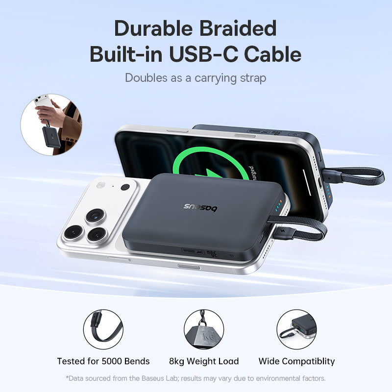 Baseus EnerFill FM11 Magnetic Wirless 15W Power Bank with Built-in USB-C Cable - 10000mAh / 30W /USB-C /  Cosmic Black