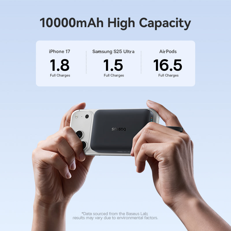 Baseus EnerFill FM11 Magnetic Wirless 15W Power Bank with Built-in USB-C Cable - 10000mAh / 30W /USB-C /  Cosmic Black