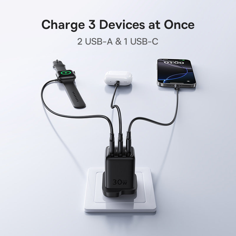 Baseus EnerFill FN11 Fast Charger - 30W / USB-A / USB-C / Cosmic Black