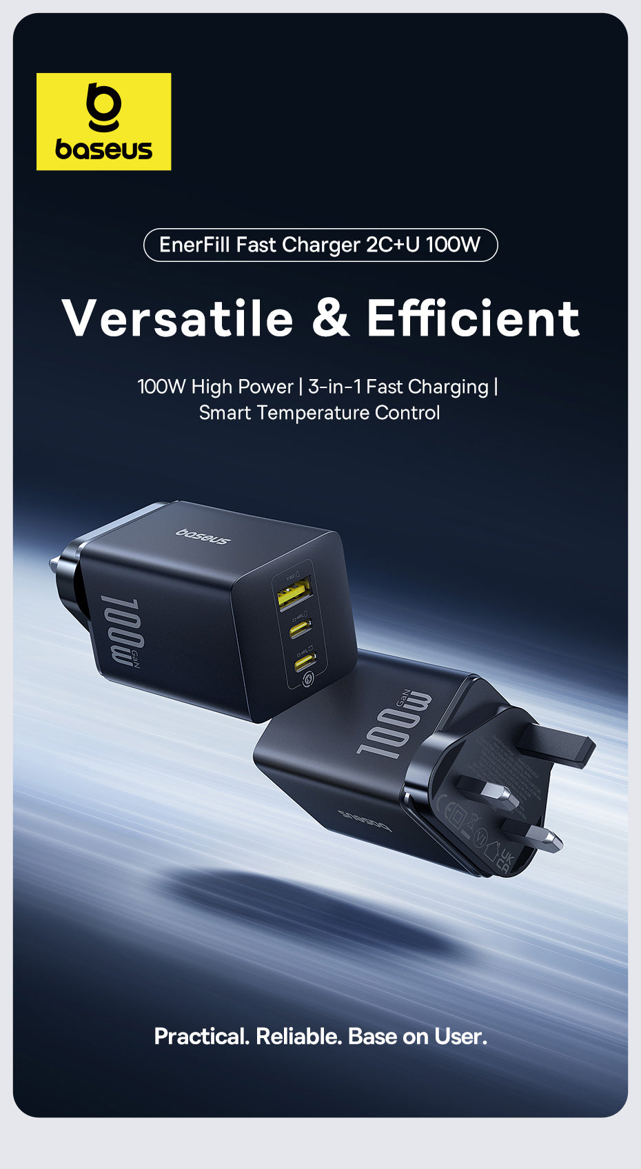 Baseus EnerFill FE11 Fast Charger - 100W / USB-C / USB-A / Cosmic Black