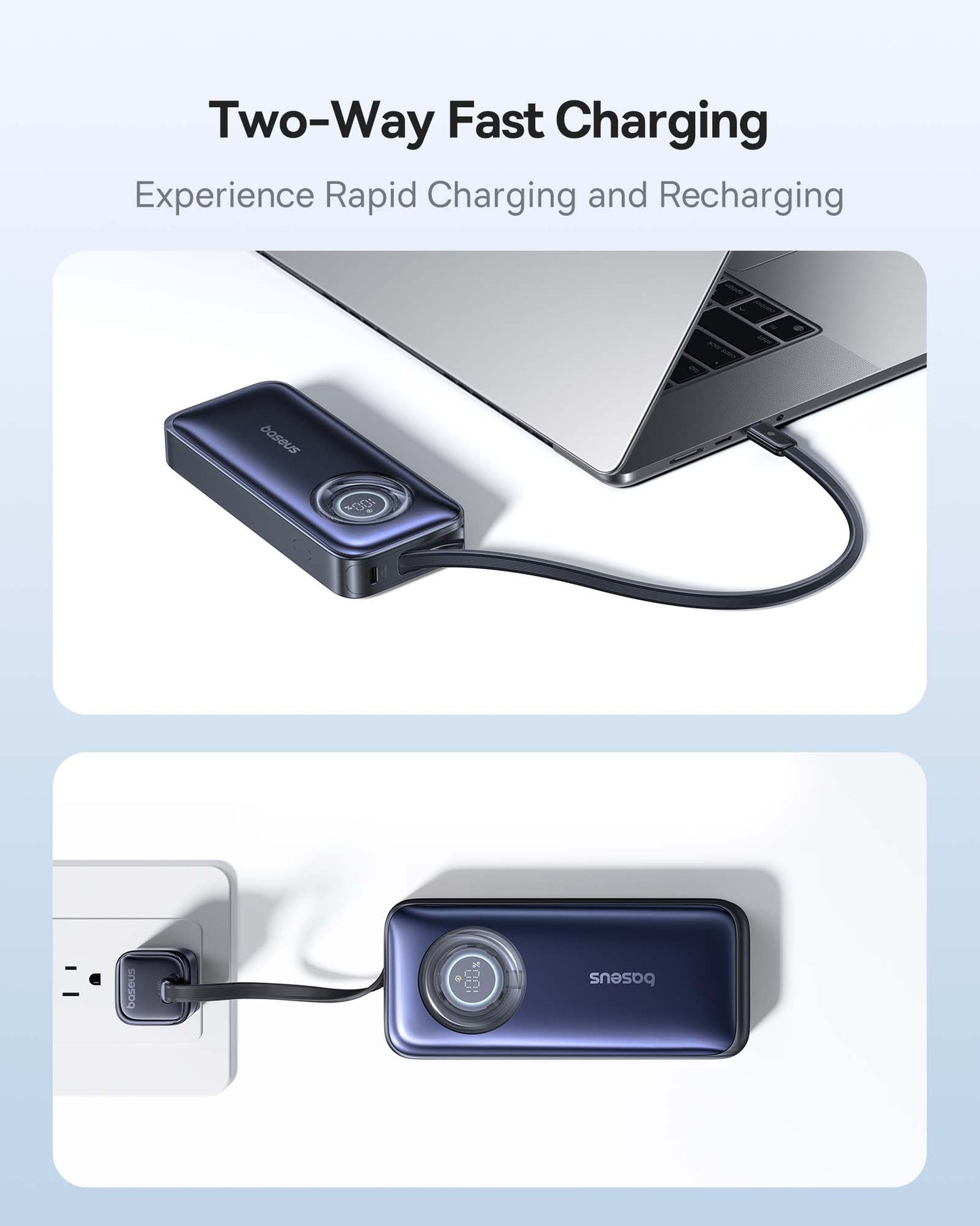 Baseus EnerCore CR11 Power Bank with Retractable Cable - 20000mAh / 100W / Cosmic Black