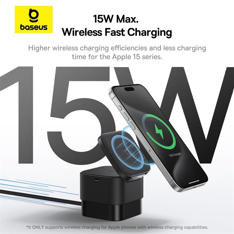 Baseus MagPro 3-in-1 Qi2 Magnetic Wireless Charger - 25W / Cosmic Black