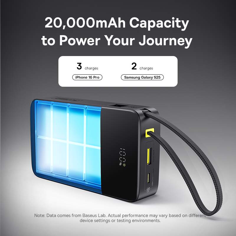 Baseus EnerFill FC51 Bipow2 Pro Digital Display Power Bank with Built-in Cable - 20000mAh / 22.5W / Cosmic Black
