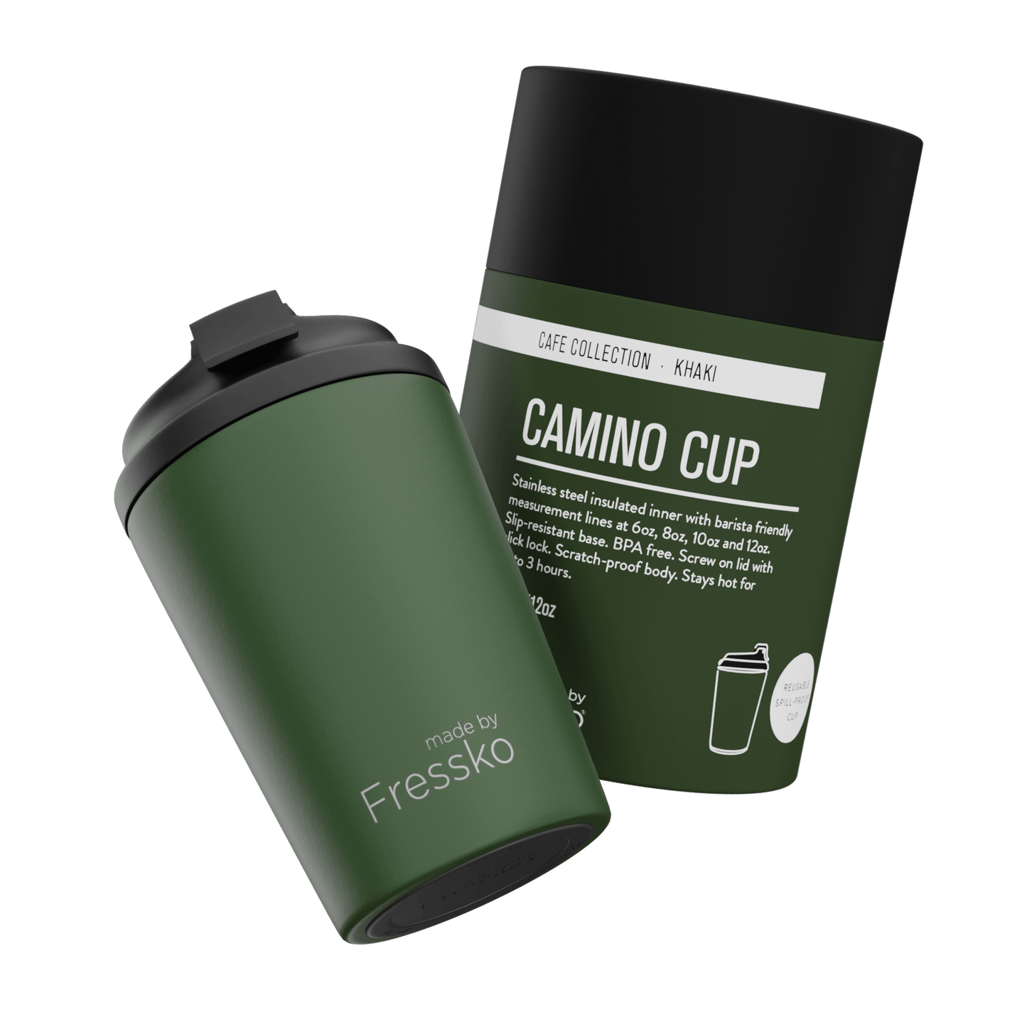Fressko Camino 340ml / 12oz Cup - Stainless Steel - Khaki