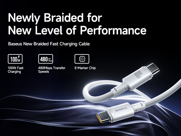 Baseus New Braided Fast Charging Cable - USB-C / 100W / 1 Meter / White