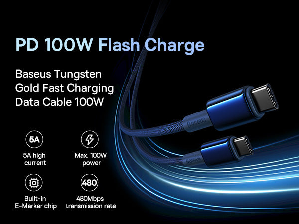 Baseus Tungsten Gold Fast Charging Cable - USB-C / 100W / 2 Meter / Blue