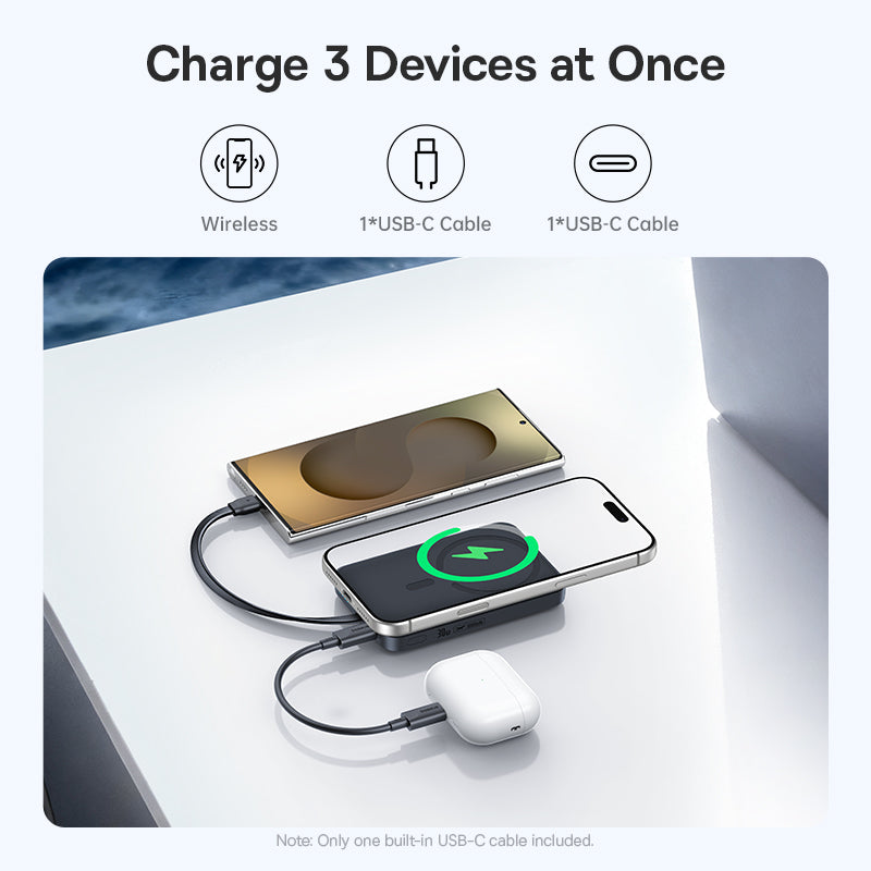 Baseus EnerFill FM11 Magnetic Wirless 15W Power Bank with Built-in USB-C Cable - 10000mAh / 30W /USB-C /  Cosmic Black