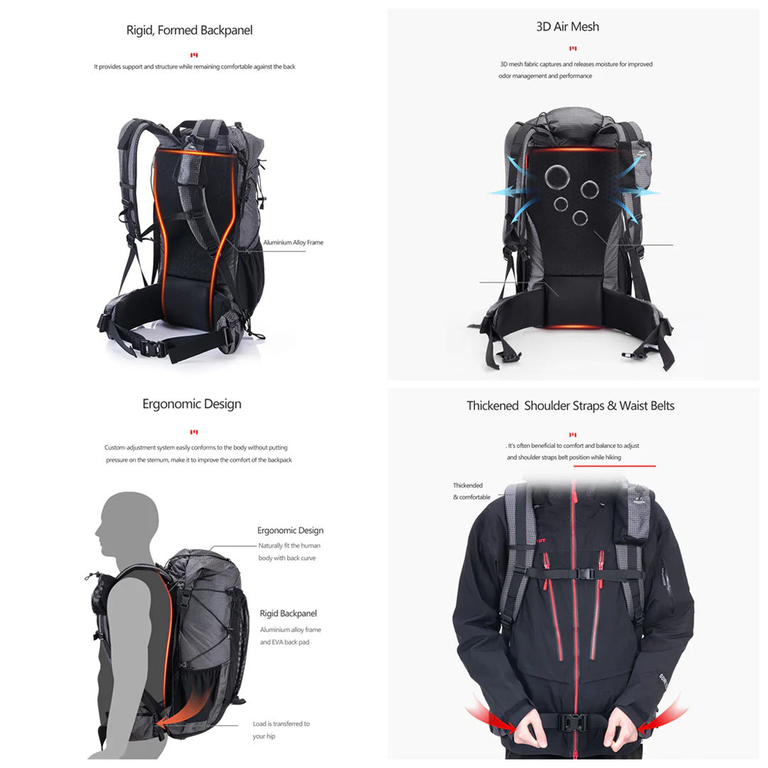 Naturehike Rock Hiking Backpack - Black (60L+5L)