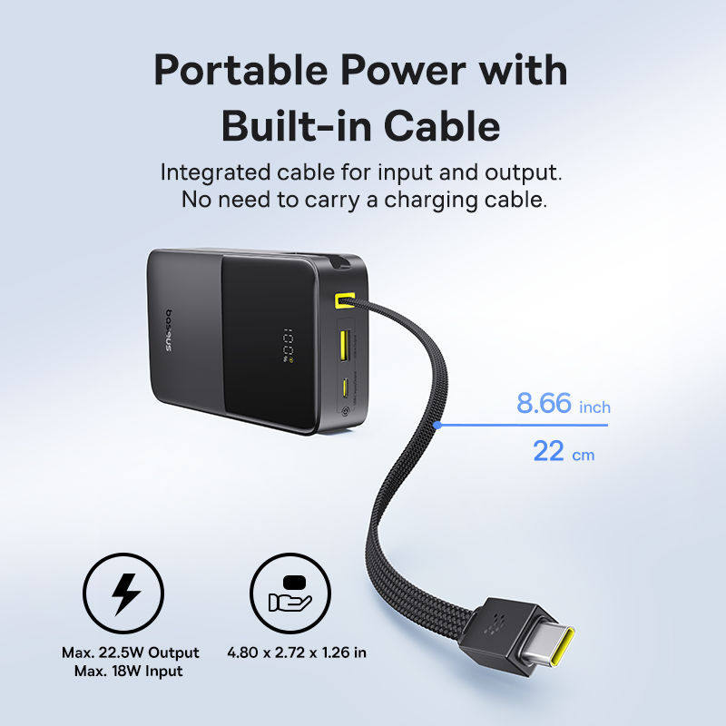 Baseus EnerFill FC51 Bipow2 Pro Digital Display Power Bank with Built-in Cable - 20000mAh / 22.5W / Cosmic Black