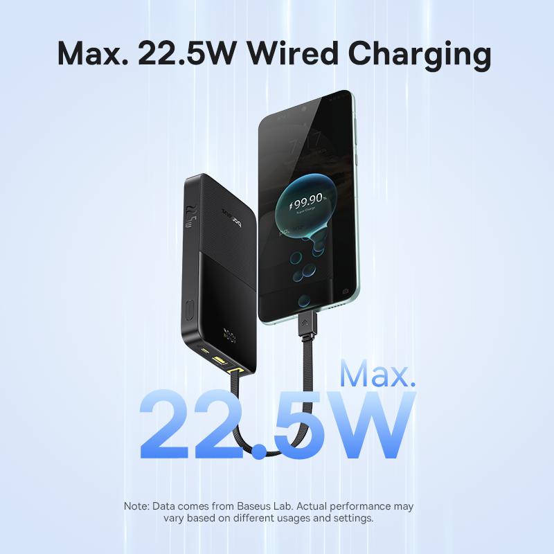 Baseus EnerFill FC51 Bipow2 Pro Digital Display Power Bank with Built-in Cable - 10000mAh / 22.5W / Cosmic Black