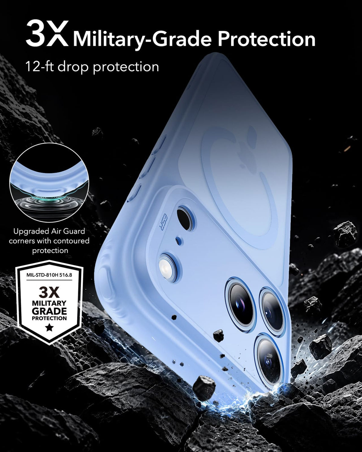 ESR Classic Hybrid Magnetic Case (Camera Control) For Apple iPhone 18 Pro Max/Apple iPhone 17 Pro Max - Frosted Light Blue