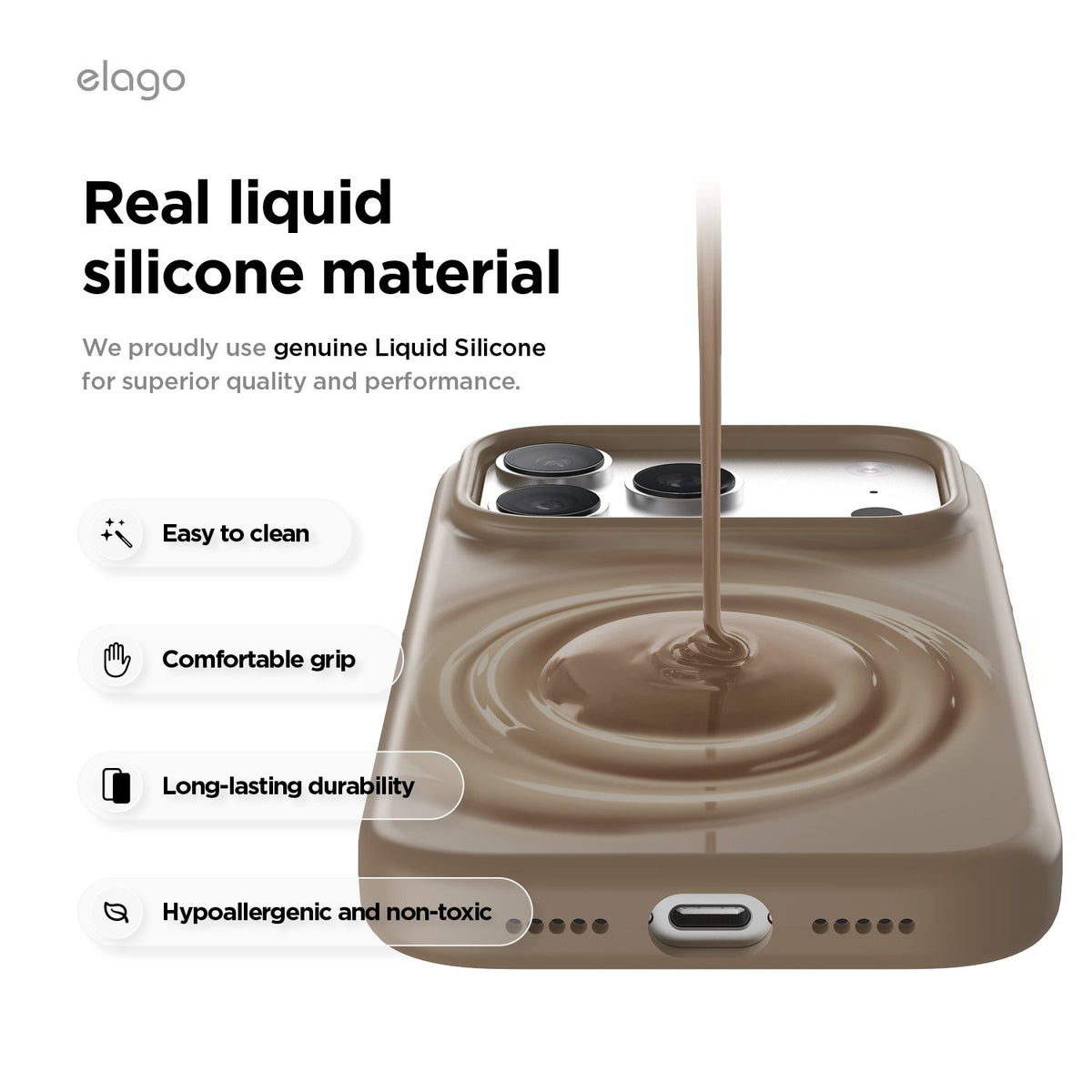 Elago iPhone 17 Pro Magnetic Silicone Case (Camera Control Key Included)  - Brown