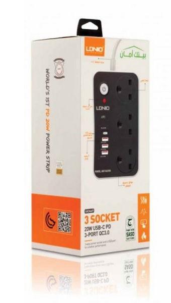LDNIO SK3469 Extension  Power Sockets - USB-C / USB-A / 3 Meter / Black
