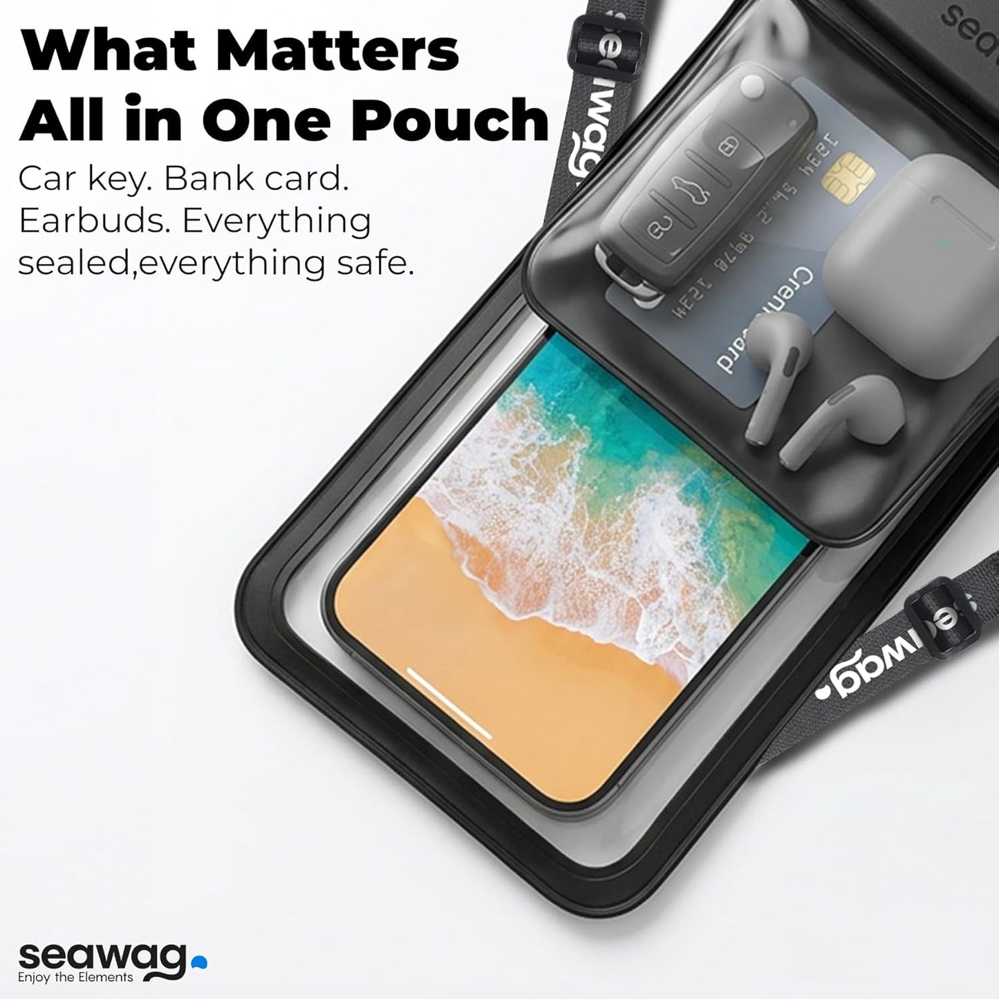 Seawag Smartphone Waterproof Case 6.9" With Additional Pocket - Black