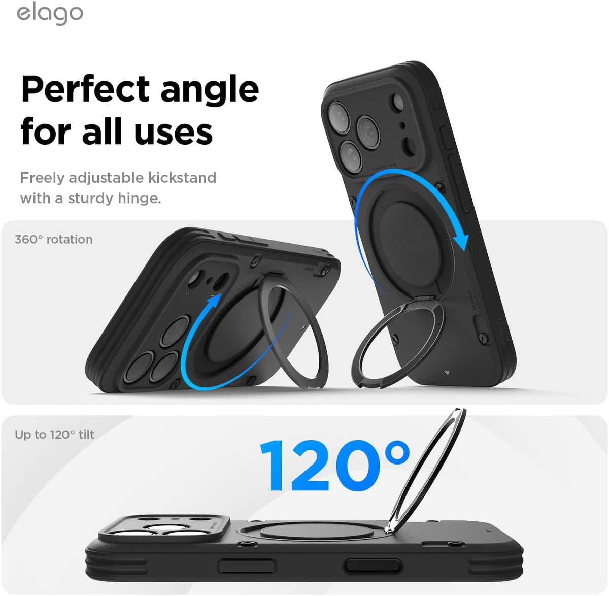 Elago Magnetic Armor Ring Stand Case (Capture Key Included & Full Camera Cover) For iPhone 18 Pro Max / Apple iPhone 17 Pro Max - Black
