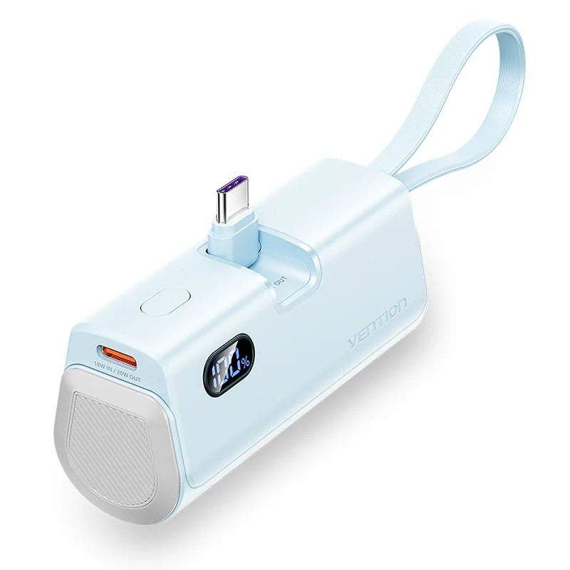 Vention Power Bank LED Display 4800mAh (USB-C + Lightning + USB-C) 22.5W Foldable USB-C Type - Blue