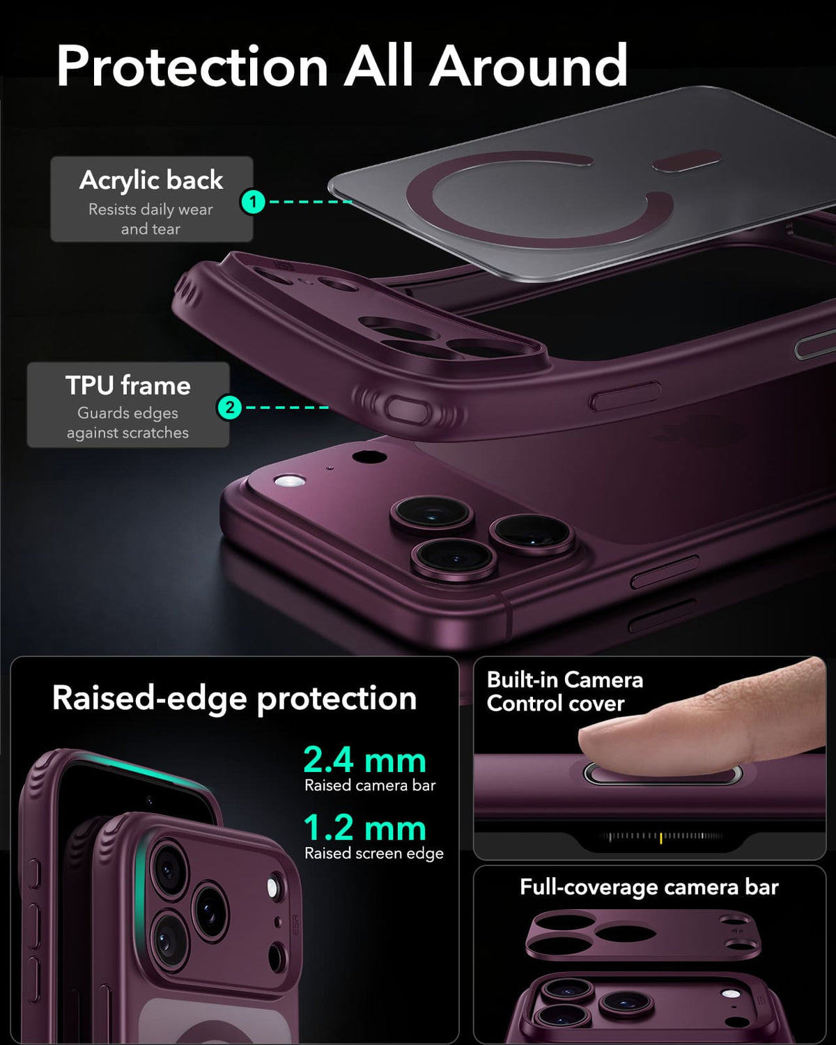 ESR Halolock Classic Hybrid (Camera Control Button) Case For iPhone 18  Pro Max / Apple iPhone 17 Pro Max - Frosted Red