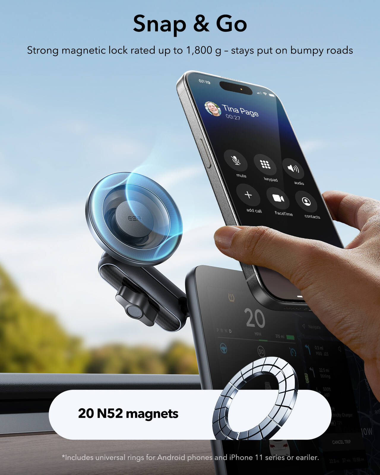 ESR OmniLock Dash/Widshield/Screen Magsafe Car Mount (Suction Cup)