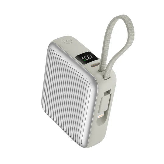 Lzel Mini Neurode Sync Power Bank with Built-in-Cable - 10000mAh / 22.5W / USB-A / USB-C / Silver