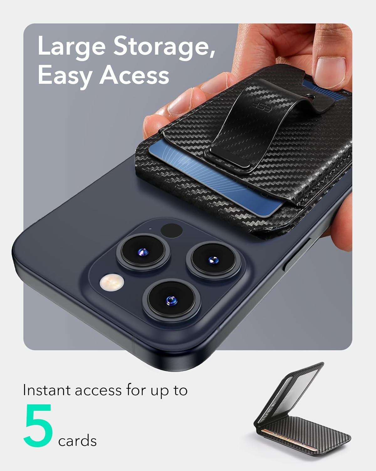 ESR Magsafe Grip Wallet Stand - Black Carbon
