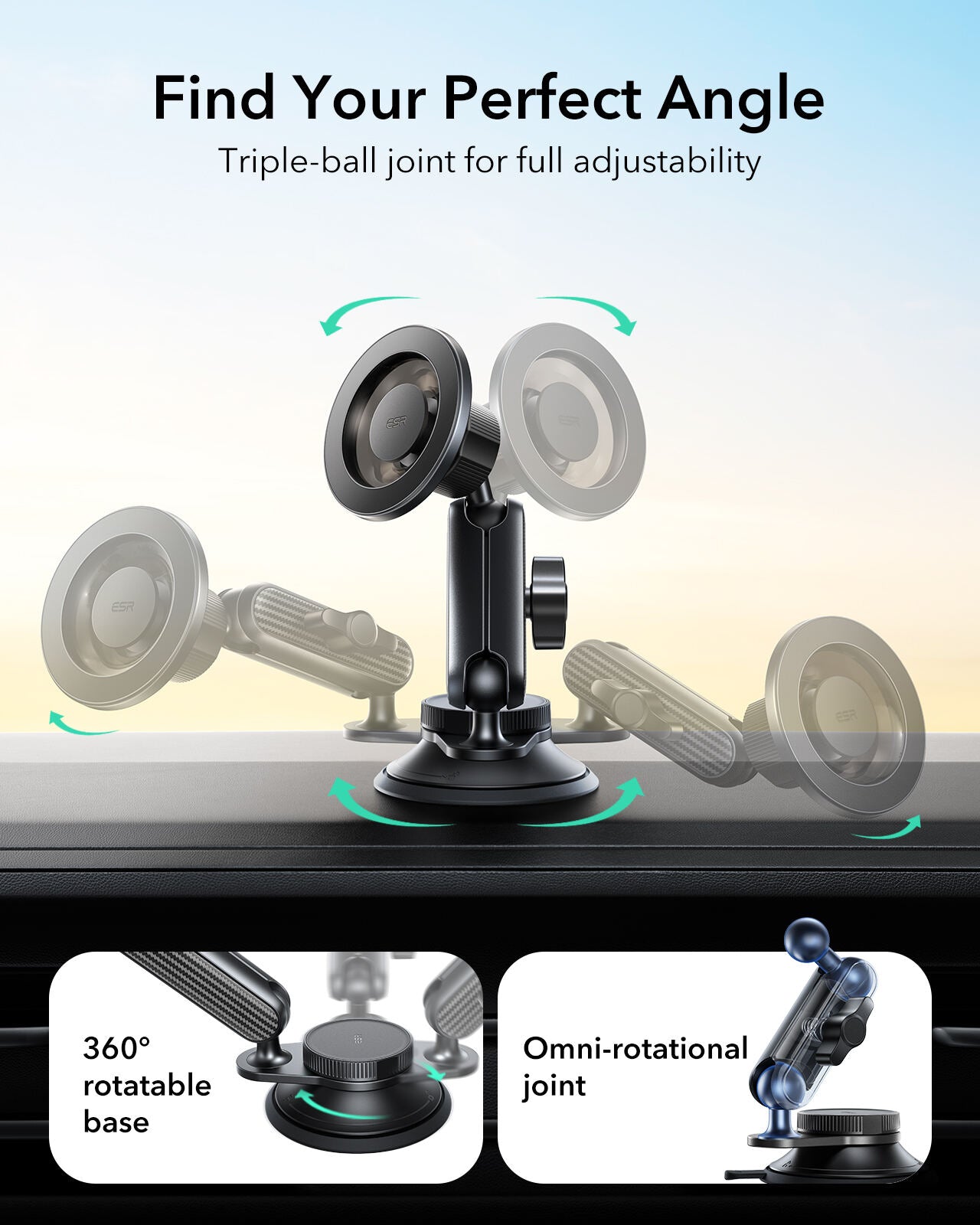 ESR OmniLock Dash/Widshield/Screen Magsafe Car Mount (Suction Cup)
