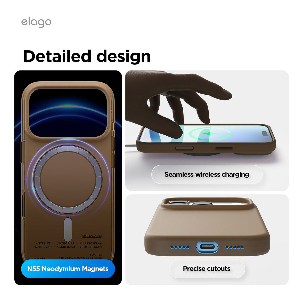 Elago iPhone 17 Pro Magnetic Silicone Case (Camera Control Key Included)  - Brown