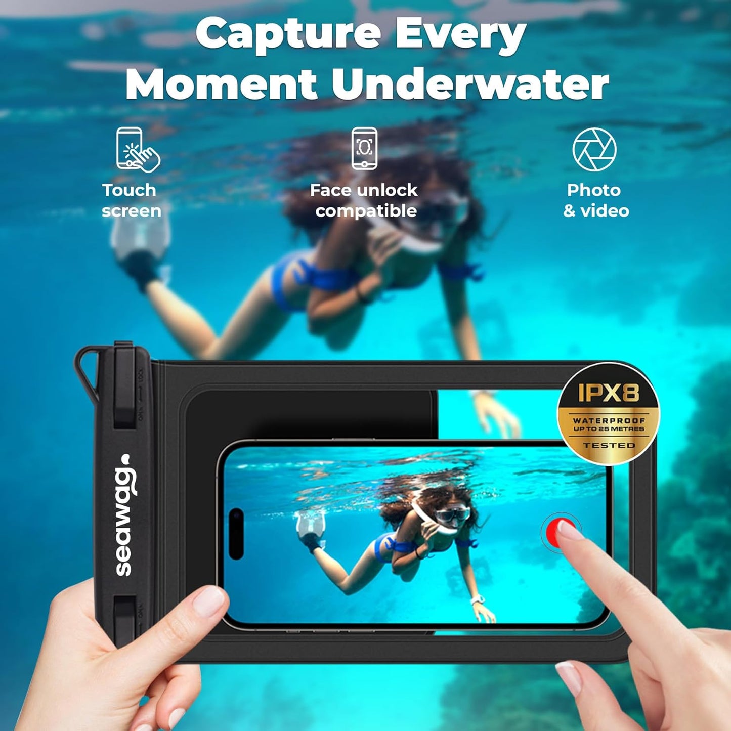 Seawag Smartphone Waterproof Case 6.9" With Additional Pocket - Black