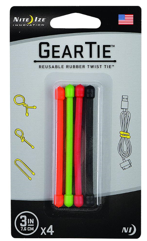 Niteize Gear Tie® Reusable Rubber Twist Tie 3 In. - 4 Pack - Assorted