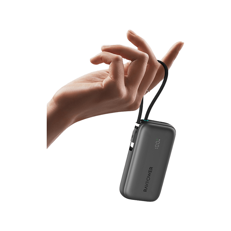 RavPower 1-Port USB-C and 1-Port USB-A PD 45W With Built-In USB-C Cable 10000mAh Power Bank - Black