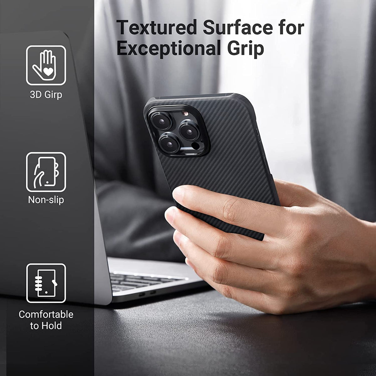 Pitaka Iphone 14 Pro Magez Case - Black/Grey Twill