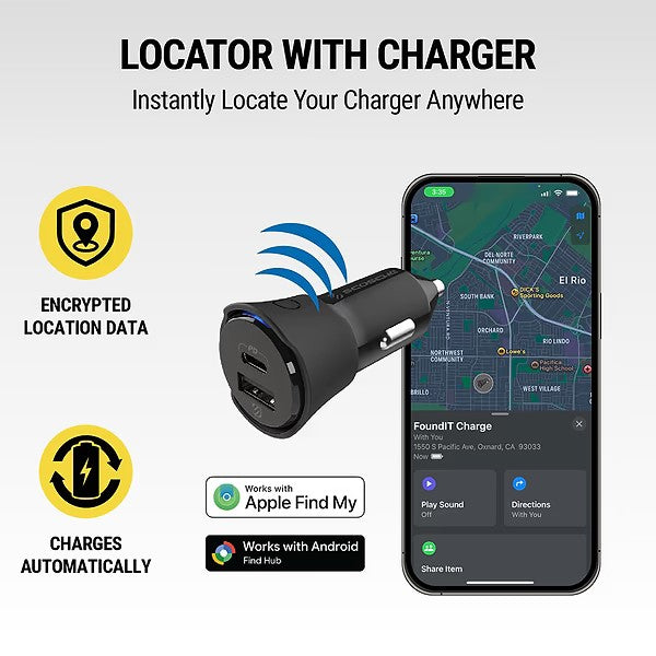 Scosche FoundIT™ Pro Finder - 32W USB-C®/ USB-A® Charger & Locator for Android & iOS - Black