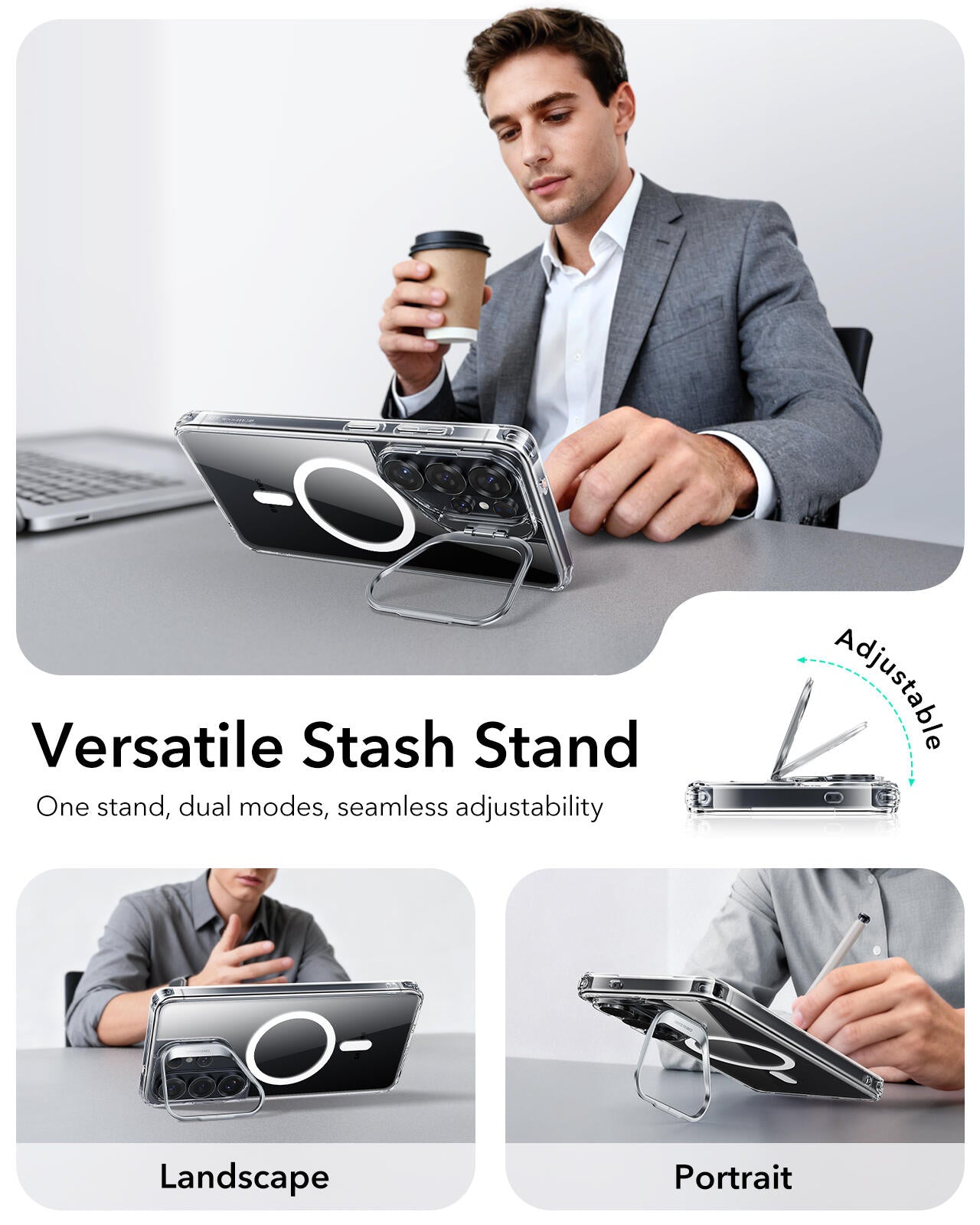 ESR Classic Hybrid Stash Stand Case For Samsung Galaxy S26 Ultra - Clear